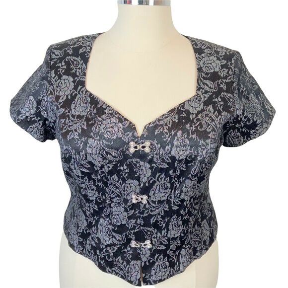 Disco Chic Evening Top Retro 80s Lady Hampton Nights Women Black Silver Size 1X - Picture 1 of 16